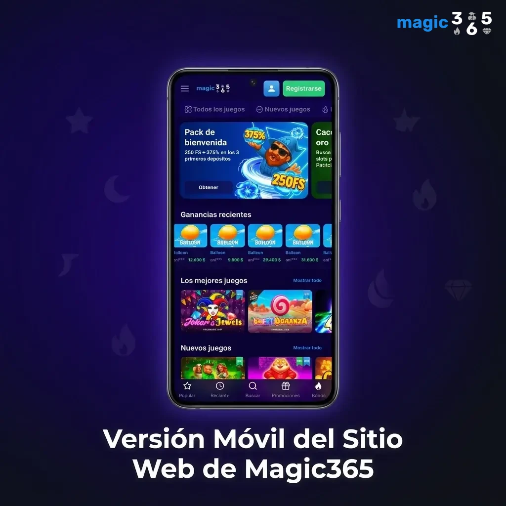 Versión móvil de Magic365 accesible desde smartphones y tablets sin descargar software, con apuestas y casino.