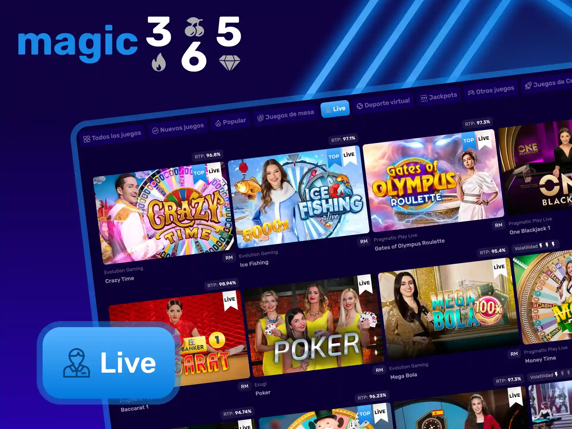 Vive la experiencia de jugar a juegos de casino con crupieres reales en Magic365.