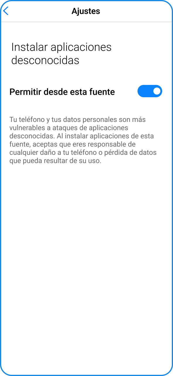 Permitir la instalación de la aplicación Magic365 desde fuentes desconocidas.
