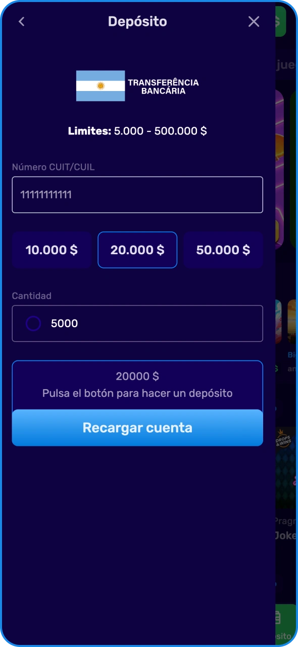 Recarga tu cuenta para desbloquear la opción de apuestas en Magic365.