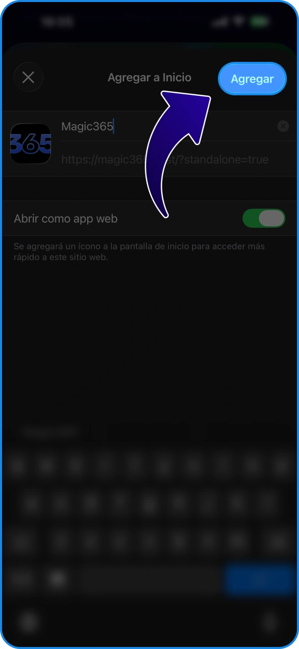 Confirma el proceso de instalación de la aplicación Magic365 para iOS.
