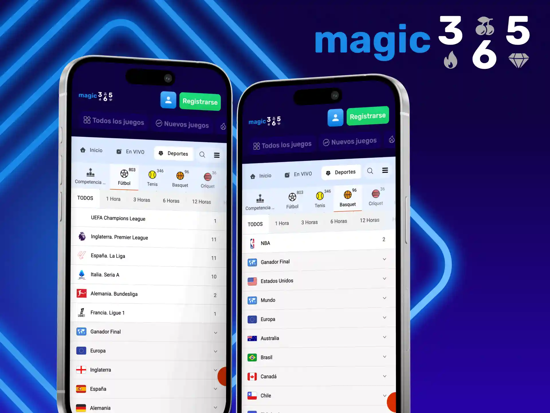 Los eventos deportivos están disponibles tanto en la aplicación Magic365 como en su sitio web.