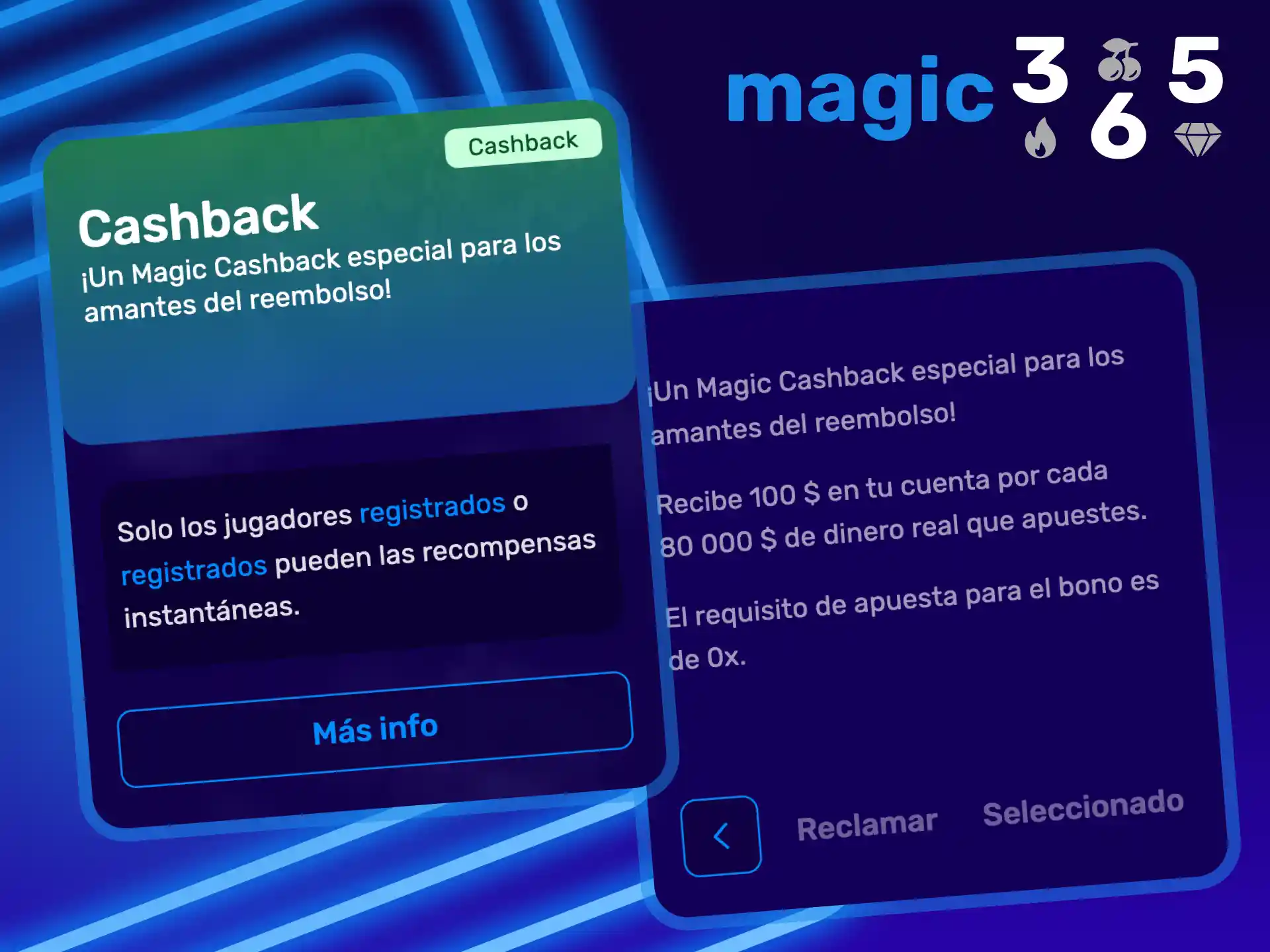 Obtén el bono de Magic365 para recuperar un porcentaje de tus pérdidas.