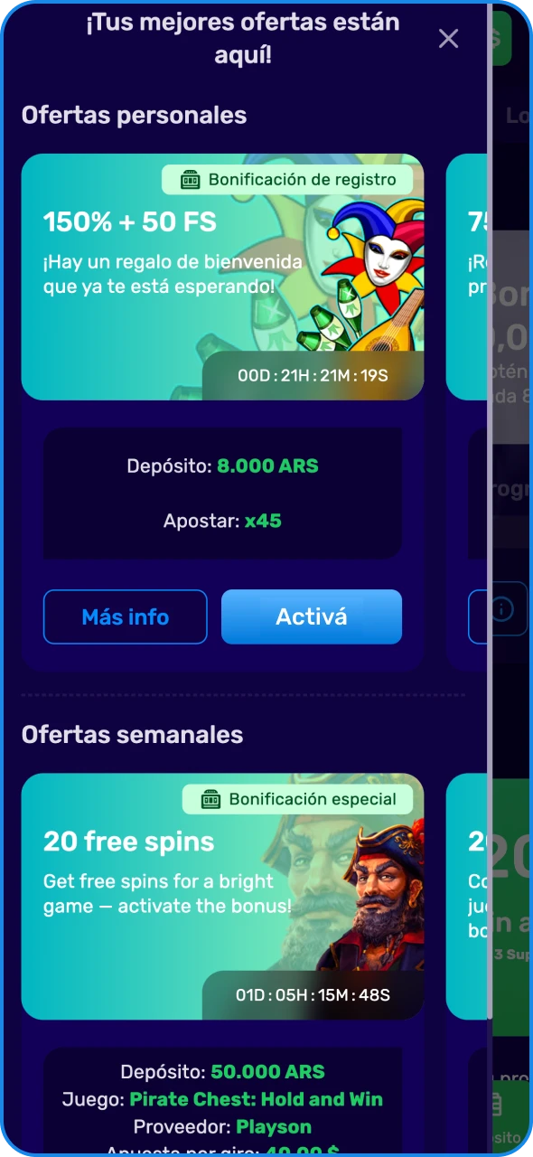 Ve a tu perfil y activa un bono de Magic365.