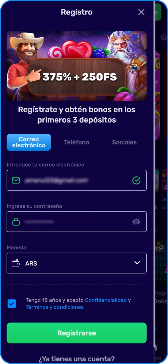 Crea una cuenta en la plataforma de casino Magic365.