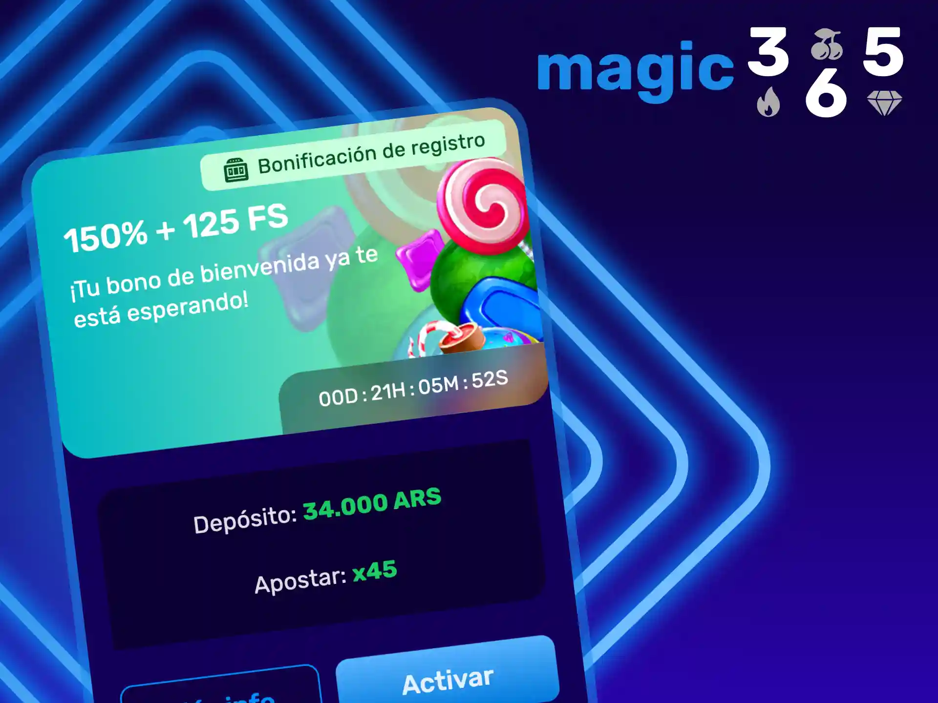 Activa tu bono por primer depósito en la plataforma del casino Magic365.