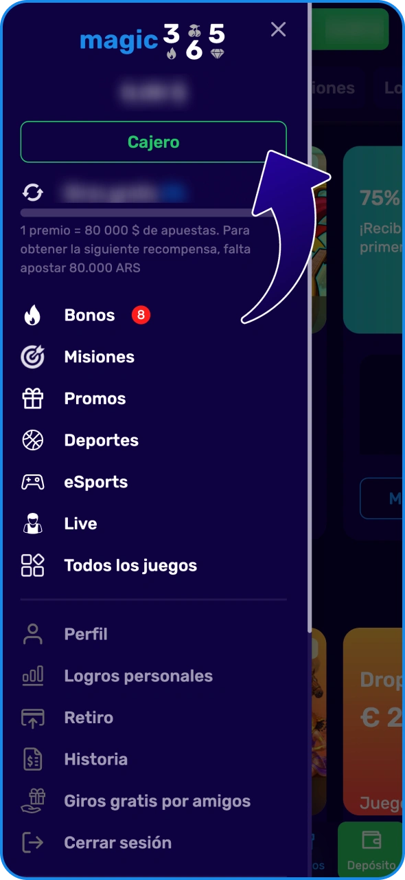 Dirígete a la sección de cajero en el sitio web de Magic365.