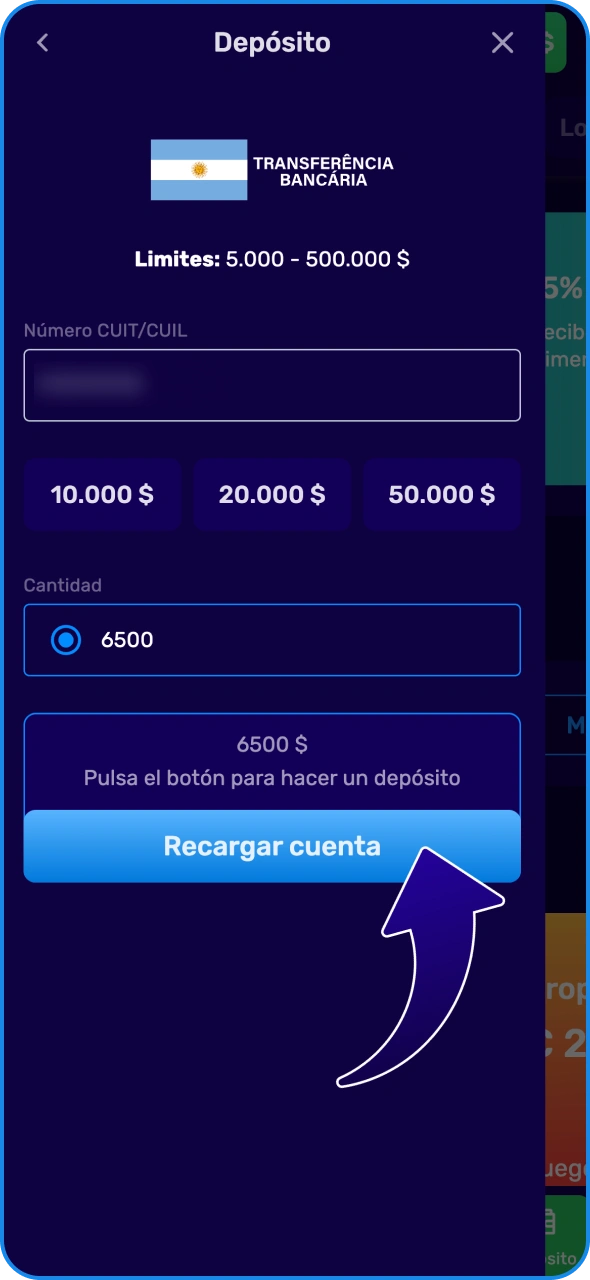 Haz clic en el botón para confirmar la transacción de depósito de Magic365.