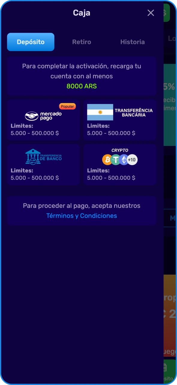 Elige el método de depósito que prefieras en Magic365.