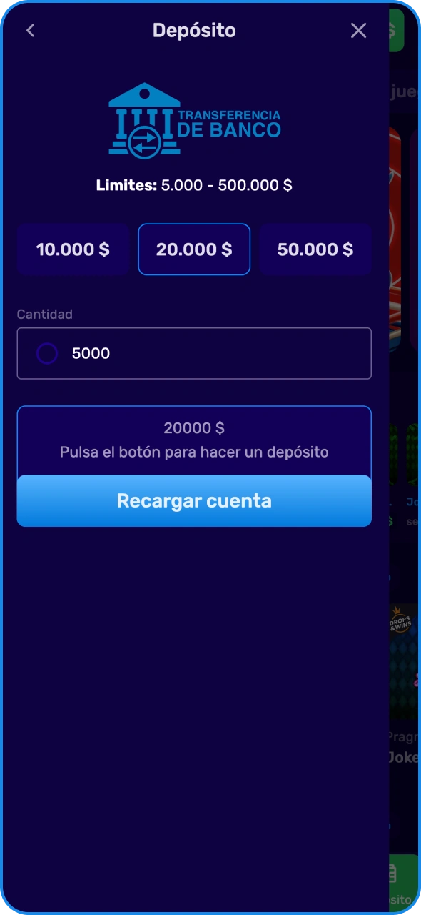 Dirígete a la sección de cajero de Magic365 para realizar un depósito.
