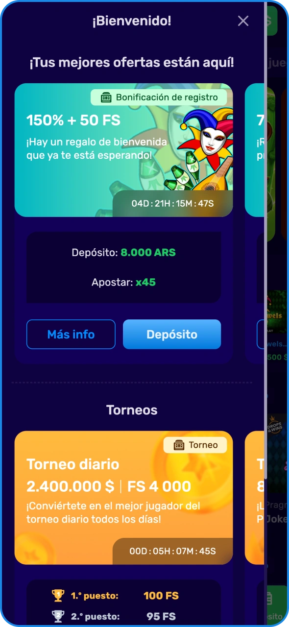Selecciona el bono de bienvenida que prefieras en el casino Magic365.