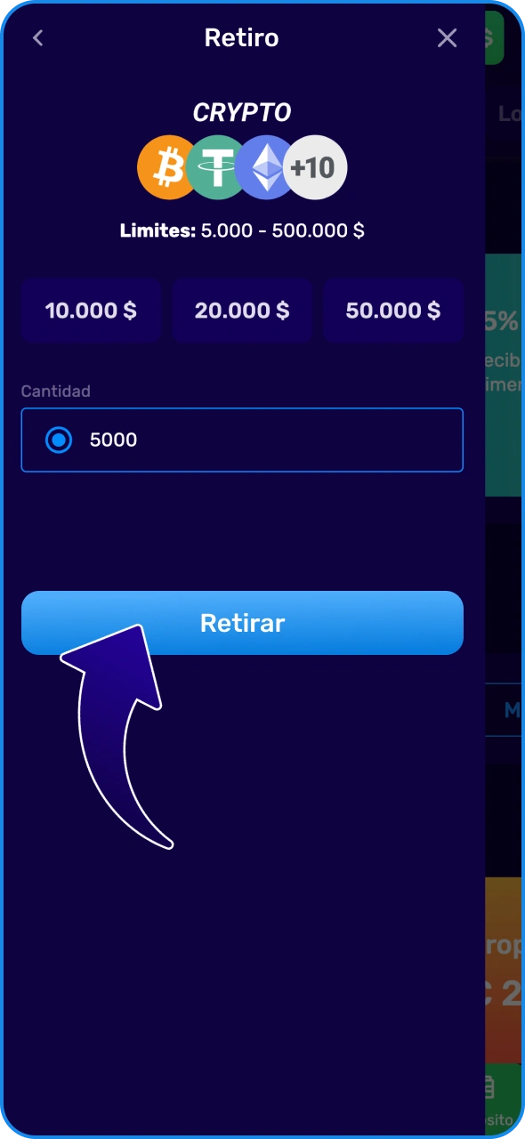Haz clic en el botón para confirmar el proceso de retiro en Magic365.