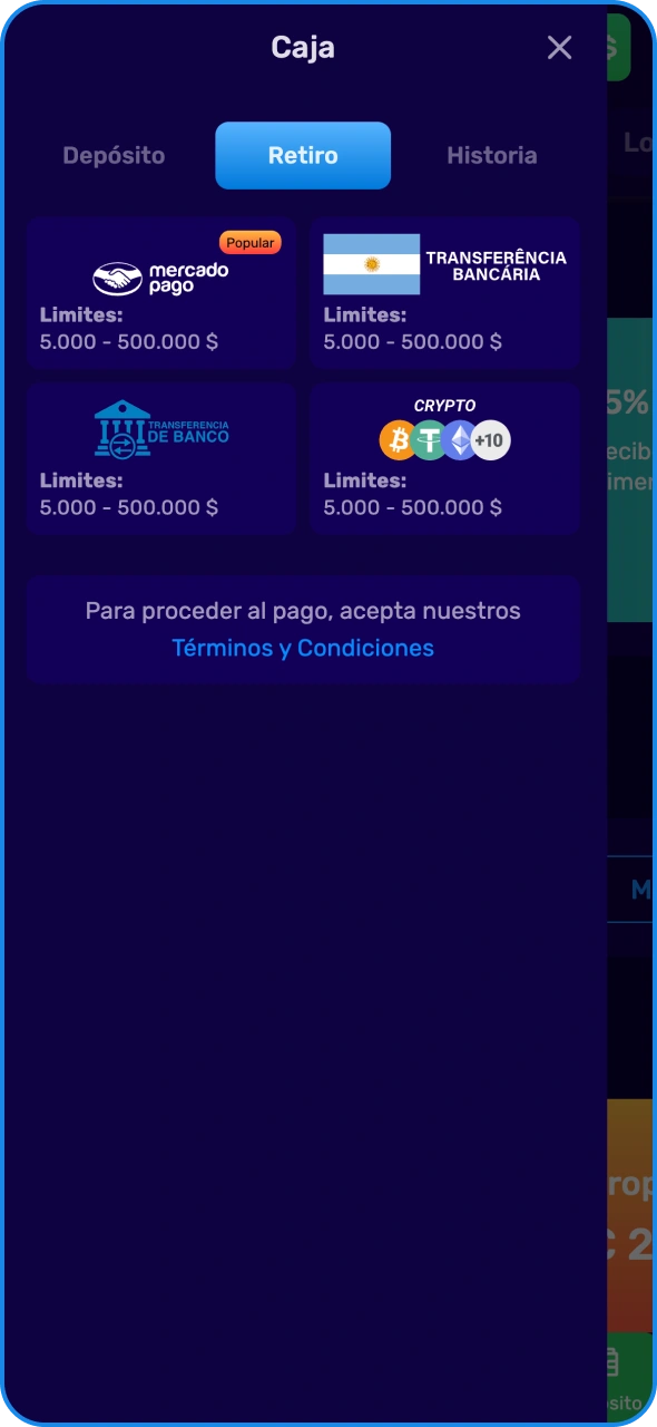 Elige el método de retiro que prefieras en Magic365.