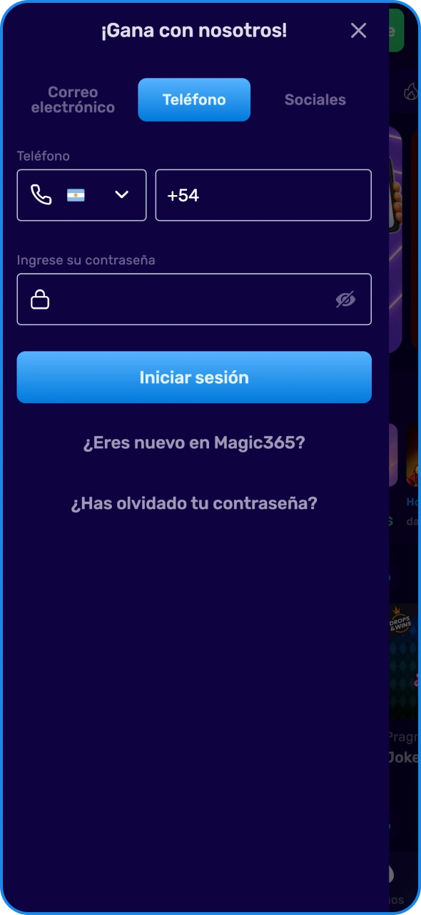 Inicia sesión en tu cuenta de Magic365 con tu método preferido.