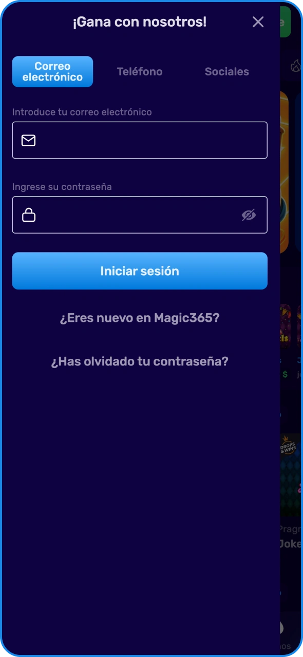 Inicia sesión en tu cuenta de Magic365 o regístrate.